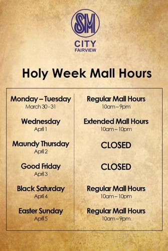 SM City Fairview Holy Week Mall Hours