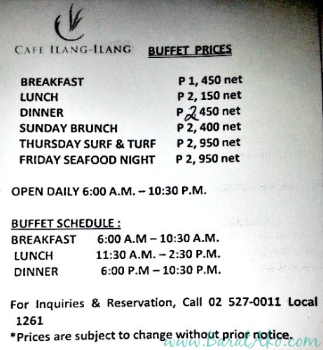 Manila Hotel Cafe Ilang Ilang Buffet Prices