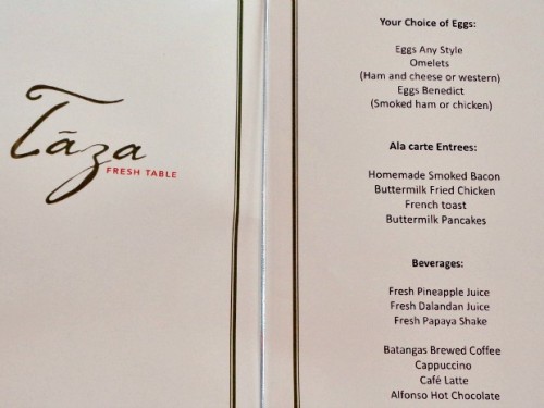 Taal Vista Hotel Taza Fresh Table Buffet Breakfast a la Carte Menu