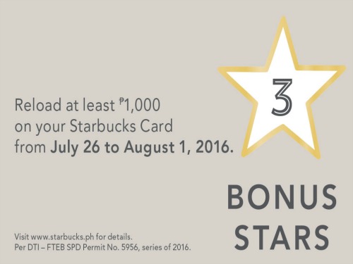 Starbucks Card: Get 3 Bonus Stars on P1,000 Reload