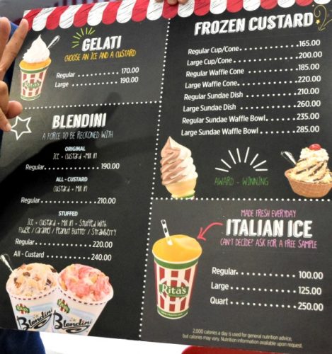 Ritas Italian Ice Menu